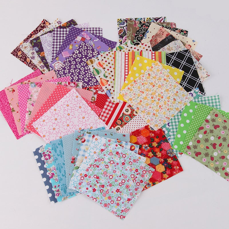 100pcs 10x10cm DIY Handmade Patchwork Cotton Fabrics Cloth Materials for Sewing Scrapbooking Quilting (50pcs Print Fabrics+50pcs Solid Color Fabrics) - Image 5