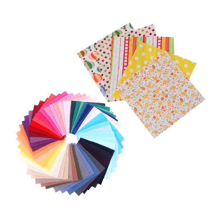 100pcs 10x10cm DIY Handmade Patchwork Cotton Fabrics Cloth Materials for Sewing Scrapbooking Quilting (50pcs Print Fabrics+50pcs Solid Color Fabrics) - Image 1