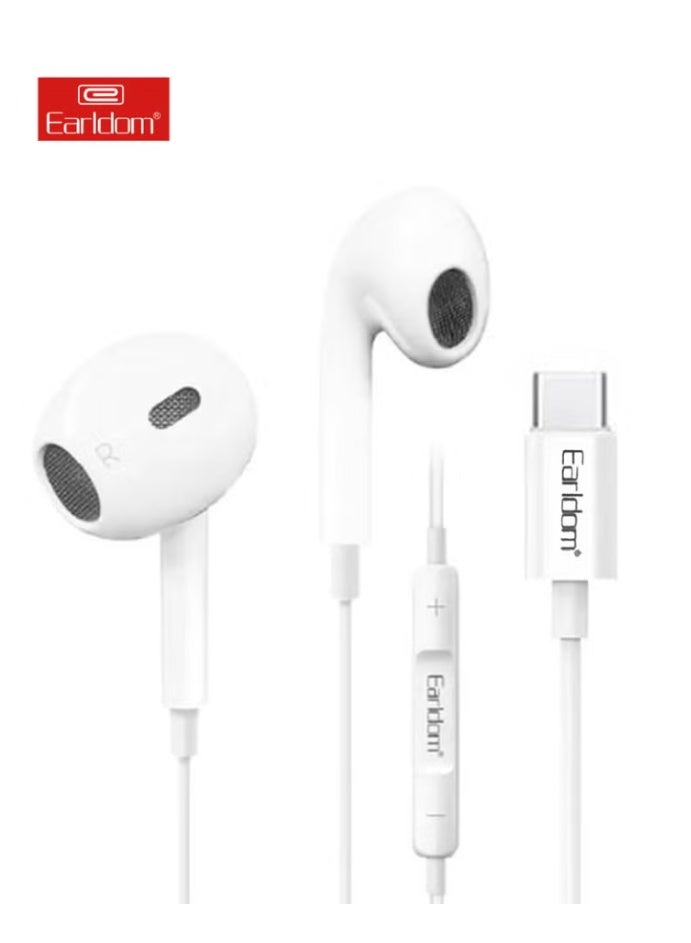 Earldom USB-C Wired Earphones with Microphone & Volume Control, In-Ear Headphones with Clear Sound, Built-In Call Mic and Remote, Type-C Earbuds for Compatible Smartphones, Tablets & Laptops White - Image 1