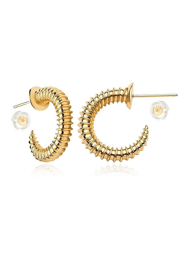 Mevecco - Women Hoop Earrings Gold Open C Shape 14K Gold Filled Small Simple Handmade Hypoallergenic Everyday Illusion Jewelry - Image 1