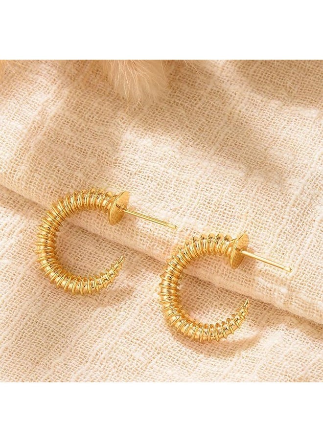 Mevecco - Women Hoop Earrings Gold Open C Shape 14K Gold Filled Small Simple Handmade Hypoallergenic Everyday Illusion Jewelry - Image 1