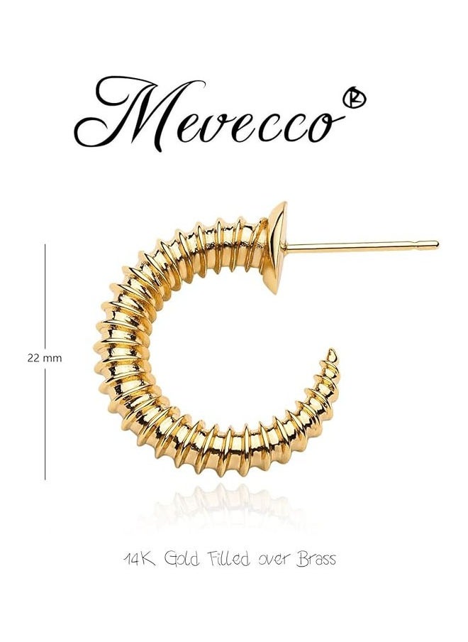 Mevecco - Women Hoop Earrings Gold Open C Shape 14K Gold Filled Small Simple Handmade Hypoallergenic Everyday Illusion Jewelry - Image 1