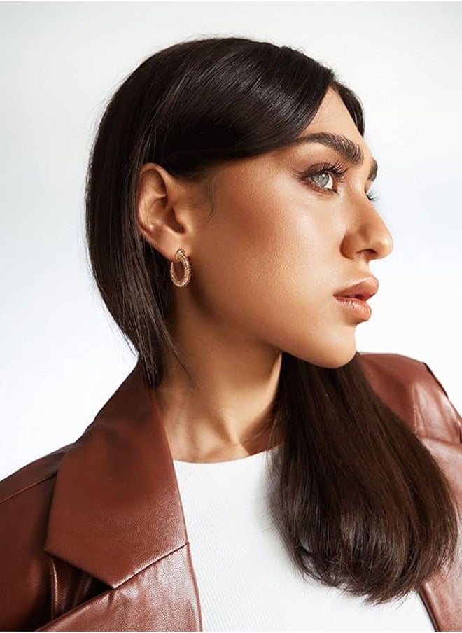 Mevecco - Women Hoop Earrings Gold Open C Shape 14K Gold Filled Small Simple Handmade Hypoallergenic Everyday Illusion Jewelry - Image 1