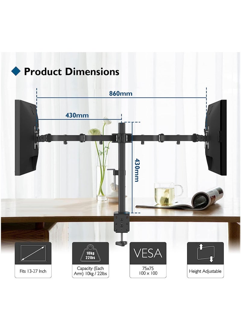 ELTRAZONE - Vesa 1home Double Twin Arm Desk Mount Ergonomic TV LCD Monitor Computer Screen Bracket Dual Tilt Swivel Rotation (13in-27in) - Image 1