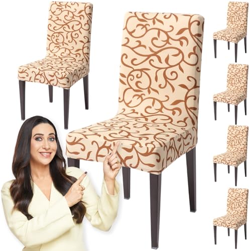 HOKIPO Elastic Stretchable 6 Seat Cover for Chairs Washable Slipcover Protector (AR-4038-D9*6) - Image 1