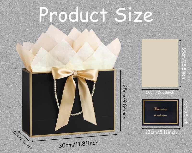 JMANNI Gift Bags, Large Gift Bags, 1Pcs Paper Gift Bag with 2 Tissue Paper and 1 Greeting Cards, Present Bags with Handles for Women Girls Bridesmaid Birthday Valentines Wedding Party (Golden-Black) - Image 2