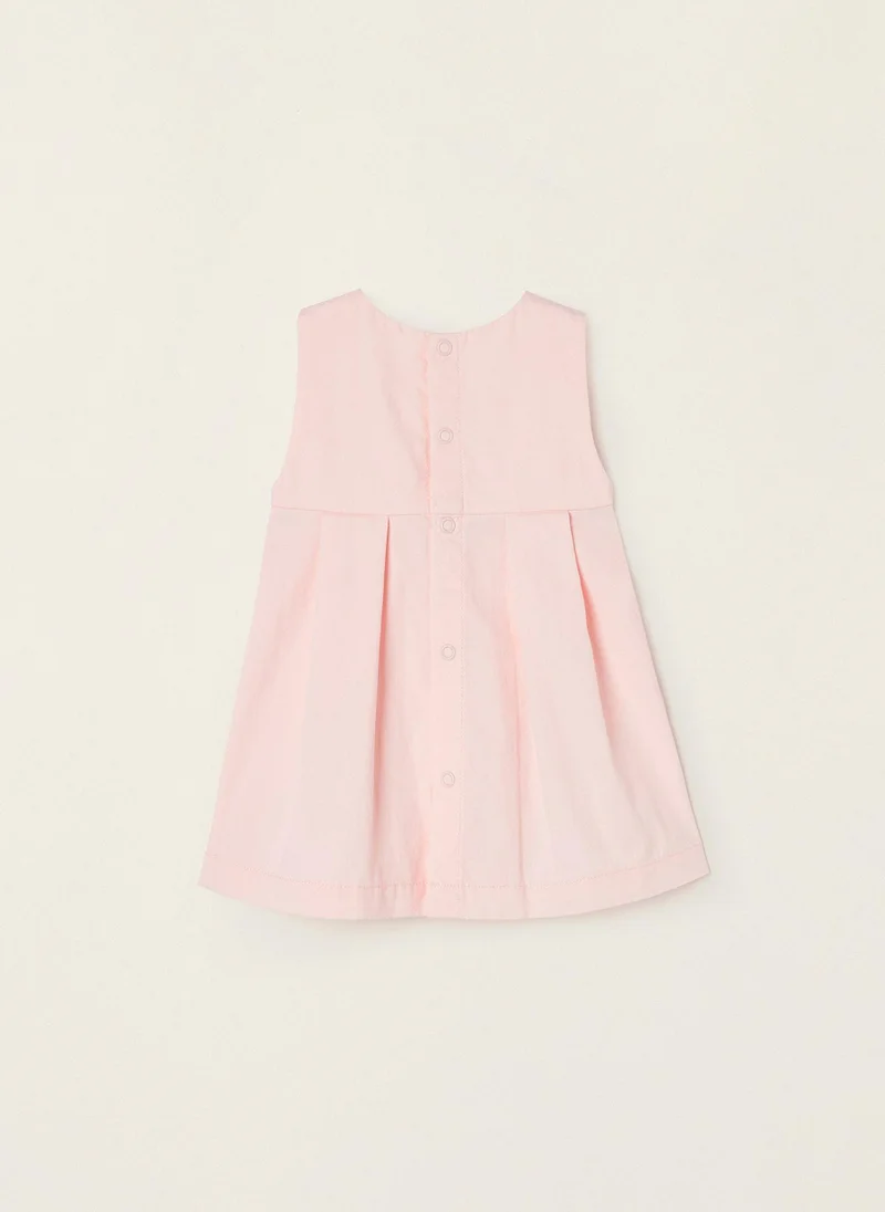 زيبي Twill Dress with Bows for Newborn Baby Girls, Light Pink