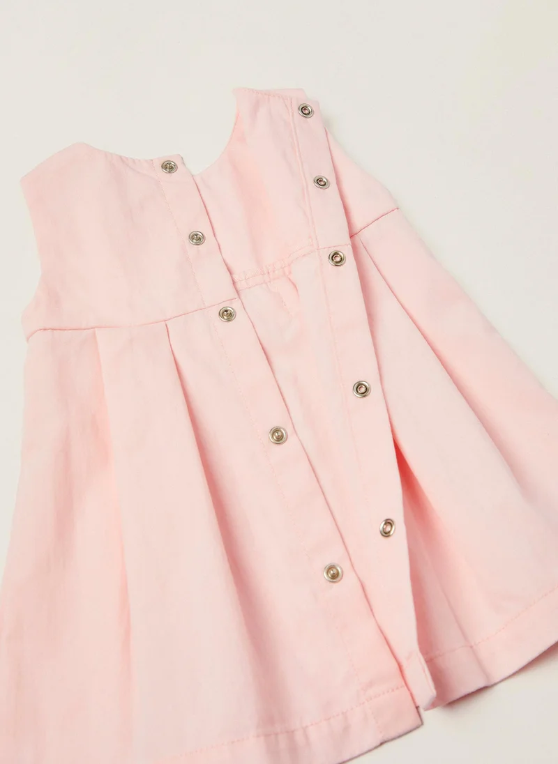 Zippy Twill Dress with Bows for Newborn Baby Girls, Light Pink