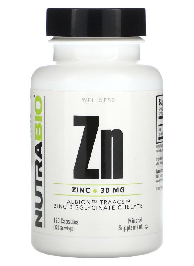 NutraBio Zn Zinc 30 mg 120  Capsules 