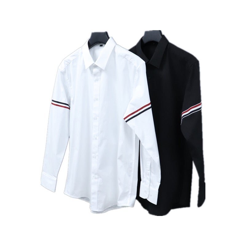 Add large size European goods sleeve three-color webbing business casual long sleeve shirt shirt fat fat guy base single wear Black - Image 5