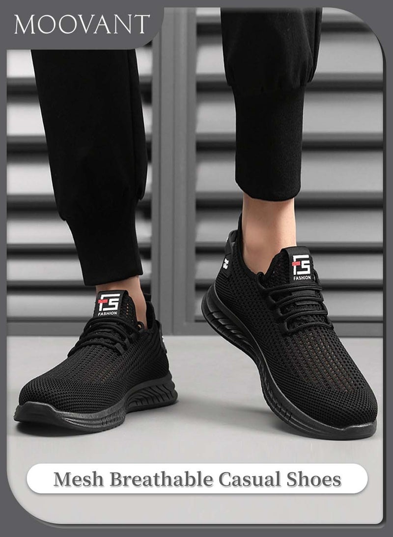 Moovant Men's Sneakers, Mesh Casual Comfortable Shoes, Non-slip Breathable Men's Shoes, Fashion Fly Woven Lightweight Work Sports Shoes, Black  - Image 1