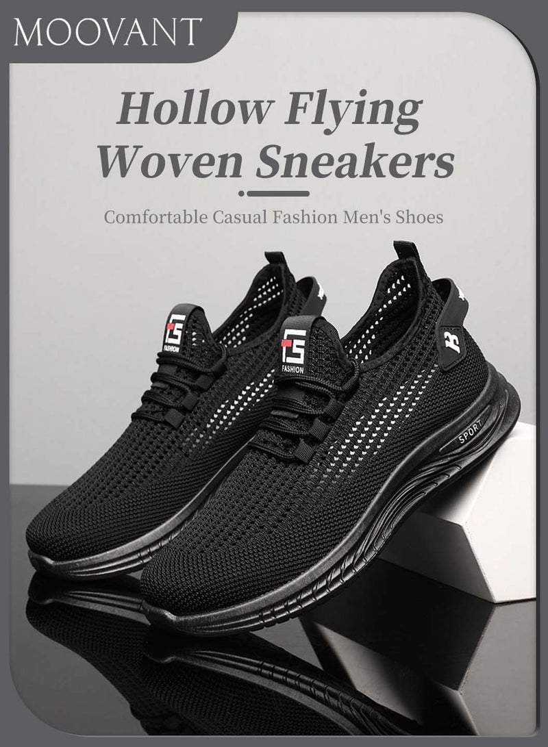 Moovant Men's Sneakers, Mesh Casual Comfortable Shoes, Non-slip Breathable Men's Shoes, Fashion Fly Woven Lightweight Work Sports Shoes, Black  - Image 2