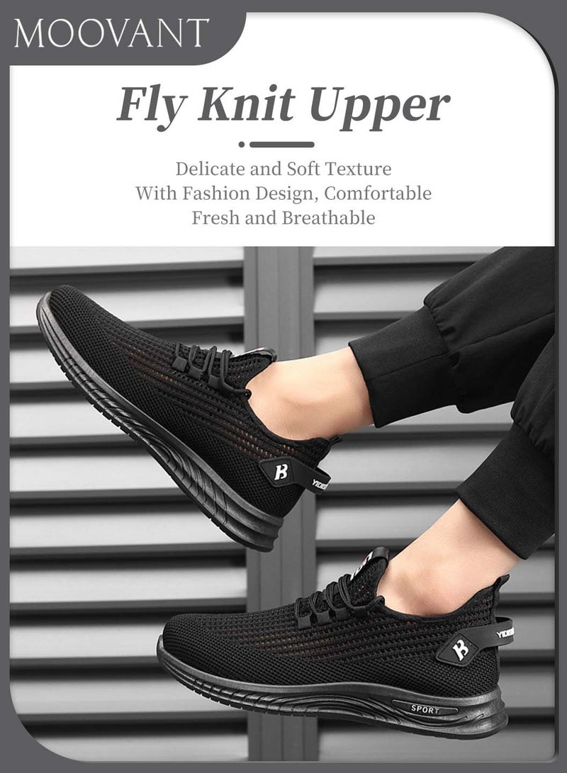 Moovant Men's Sneakers, Mesh Casual Comfortable Shoes, Non-slip Breathable Men's Shoes, Fashion Fly Woven Lightweight Work Sports Shoes, Black  - Image 3