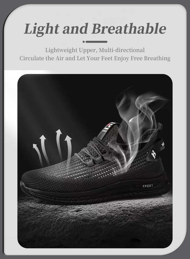 Moovant Men's Sneakers, Mesh Casual Comfortable Shoes, Non-slip Breathable Men's Shoes, Fashion Fly Woven Lightweight Work Sports Shoes, Black  - Image 4