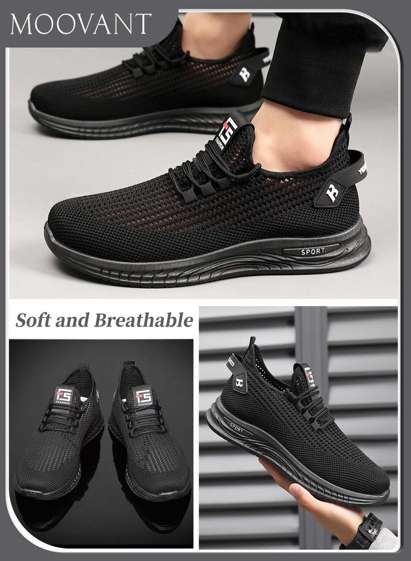 Moovant Men's Sneakers, Mesh Casual Comfortable Shoes, Non-slip Breathable Men's Shoes, Fashion Fly Woven Lightweight Work Sports Shoes, Black  - Image 5