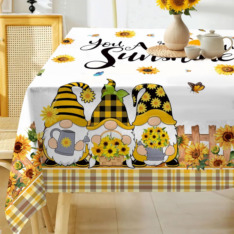 Hexagram Spring Tablecloth 60x84 Inch Rectangle, Sunflower Tablecloths You are My Sunshine Gnomes Truck Table Cloth Yellow Sunflower Decor for Home Party Dinner Decorations - Image 1
