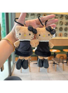 Japanese Sanrio NIC Leopard Print Black Leather Love Buckle Long Legs KT Pendant Keychain Bag Girl's Heart Gift-Color:Long Leg Black Skirt Kt-Height:5.5inch Cm, Individually Packaged