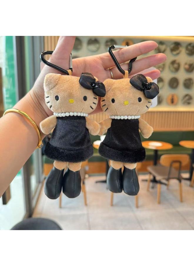 Generic - Japanese Sanrio NIC Leopard Print Black Leather Love Buckle Long Legs KT Pendant Keychain Bag Girl's Heart Gift-Color:Long Leg Black Skirt Kt-Height:5.5inch Cm, Individually Packaged - Image 1