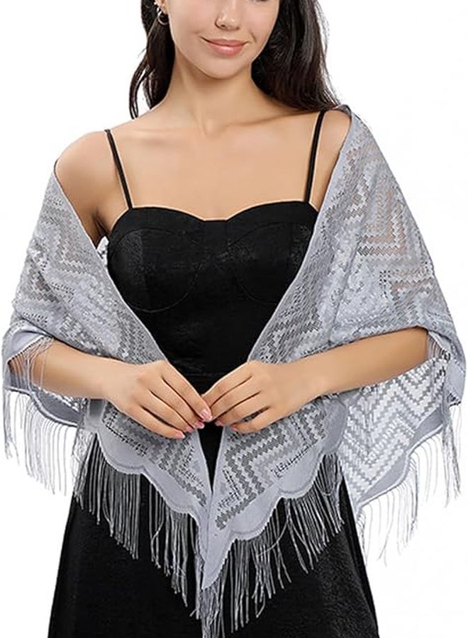 Triangle Lace Scarf Tassels Shawl For Evening Dresses Weddings Formal Events - Image 5
