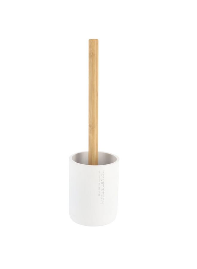 Tendance Bamboo Handle Polyresin Toilet Brush With Holder White And Brown 66101210 - Image 1