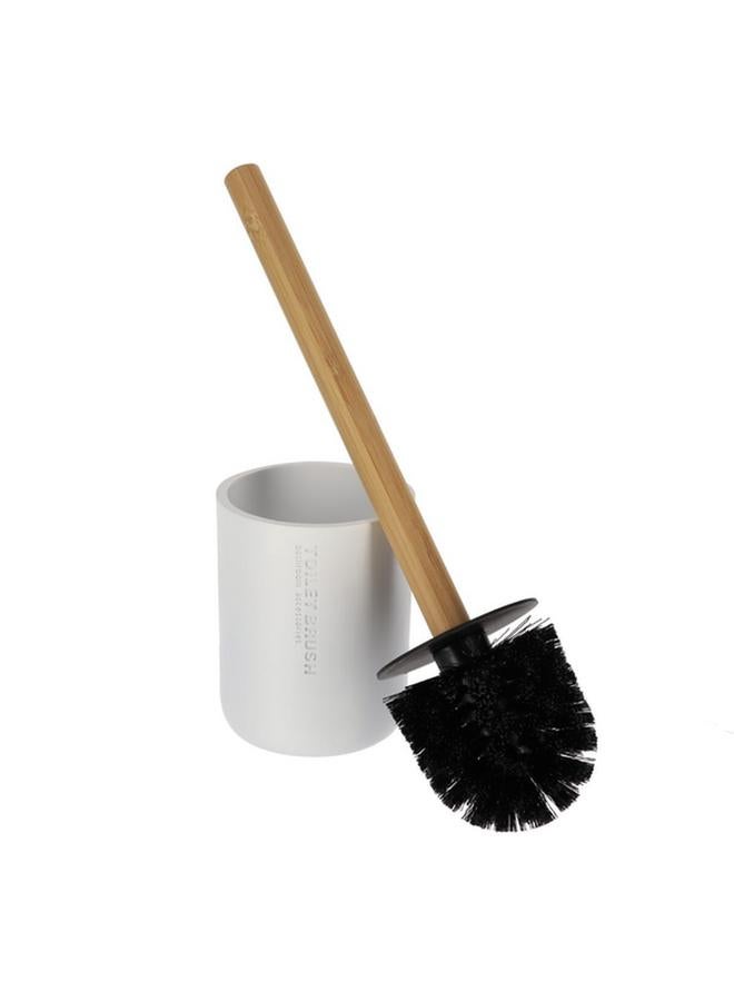 Tendance Bamboo Handle Polyresin Toilet Brush With Holder White And Brown 66101210 - Image 2