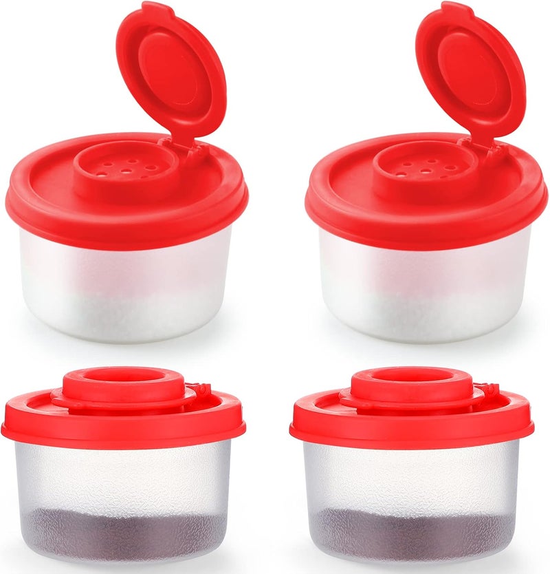 Aedida 4 Pcs Salt and Pepper Shakers Set Mini Plastic Pepper Shaker with Lid Damp Proof Popcorn Containers Clear Spice Jars Salt Shaker for Travel Camping Picnic Lunch Dining Kitchen (Red, Small) - Image 1