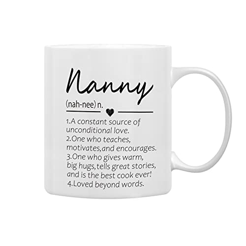 QASHWEY Nanny Definition Coffee Mugs Mug Nanny Grandma Mothers Birthday Gifts for Granddaughter GrandsonBest Grandma Nanny Gifts Double Side Printed Ceramic Mug Cup 11 Ounce - Image 1