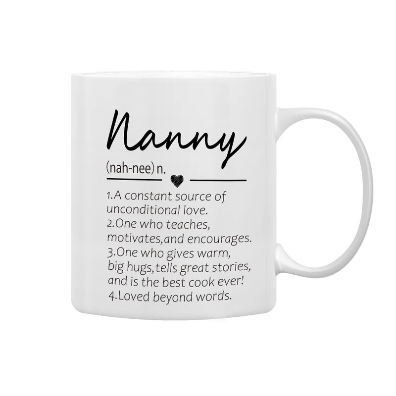 QASHWEY Nanny Definition Coffee Mugs Mug Nanny Grandma Mothers Birthday Gifts for Granddaughter GrandsonBest Grandma Nanny Gifts Double Side Printed Ceramic Mug Cup 11 Ounce - Image 2