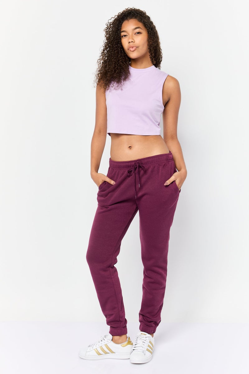 Fit Collective Women Regular Fit Solid Sweatpants, Dark Maroon - Image 4