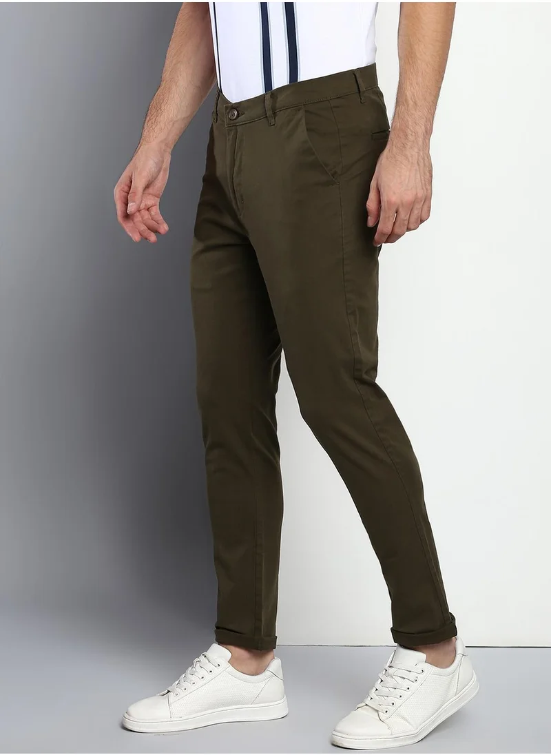 دينيس لينغو Men's Olive Tapered Fit Cotton Chino