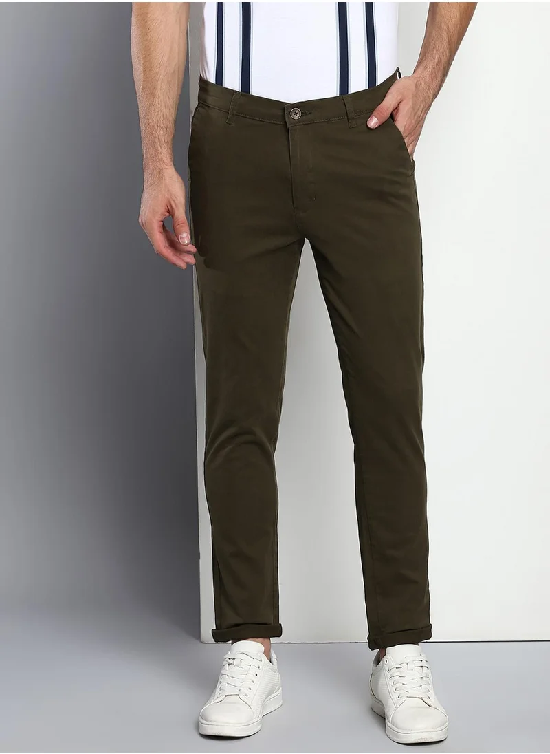 دينيس لينغو Men's Olive Tapered Fit Cotton Chino