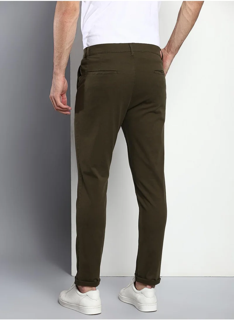 دينيس لينغو Men's Olive Tapered Fit Cotton Chino