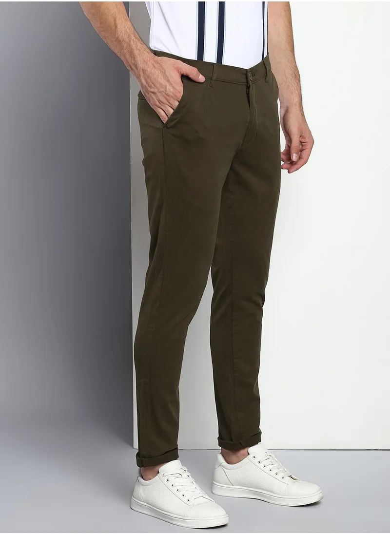 دينيس لينغو Men's Olive Tapered Fit Cotton Chino