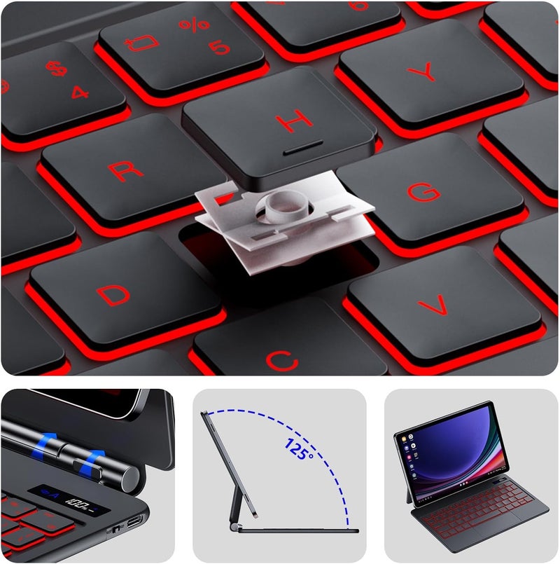 RTSY Magic Style Keyboard case for Samsung Galaxy Tab S11, S10 Lite, S10FE, S9, S9 FE, S8, S7 (11/10.9 Inch) with 7-Colors Backlit & Precision Trackpad, Floating Cantilever Magnetic Stand (Black) - Image 5