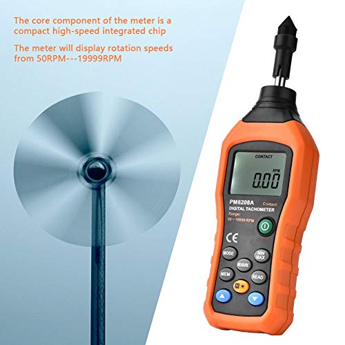 Akozon عداد السرعة الرقمي المحمول PM6208A لقياس سرعة المحرك 50RPM-19999RPM - Image 2