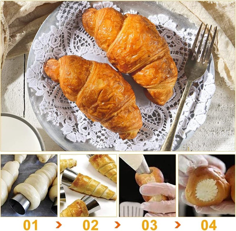 VolksRose 30pcs Cream Horn Mold, Cannoli Forms Tubes Kit, Stainless Steel 20pcs Cone Shaped and 10pcs Tubular Shaped Baking Molds for Danish Pastry Lady Lock Form Cream Roll Croissant - Image 5