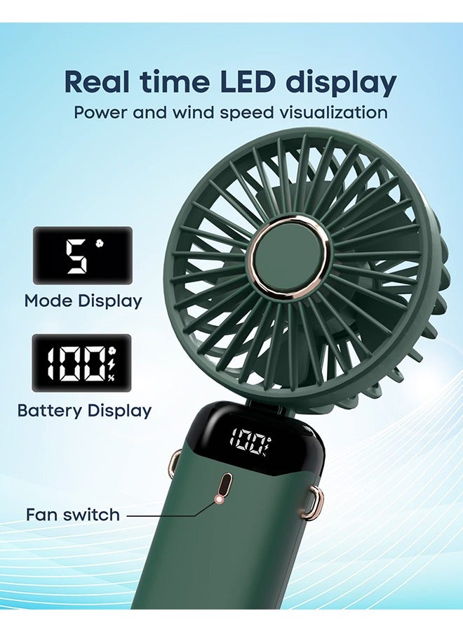 Portable Hand-Held Fan  LED Digital Display 5 Speeds Wind Office Desktop Multifunctional Folding Mini Electric Fan With A Neck Lanyard - Image 5