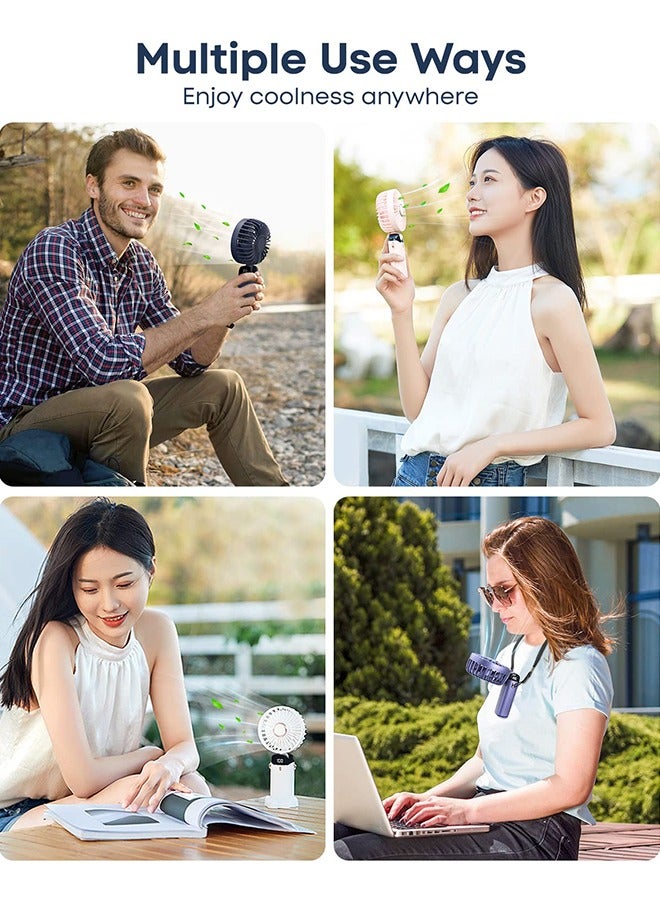Portable Hand-Held Fan  LED Digital Display 5 Speeds Wind Office Desktop Multifunctional Folding Mini Electric Fan With A Neck Lanyard - Image 3