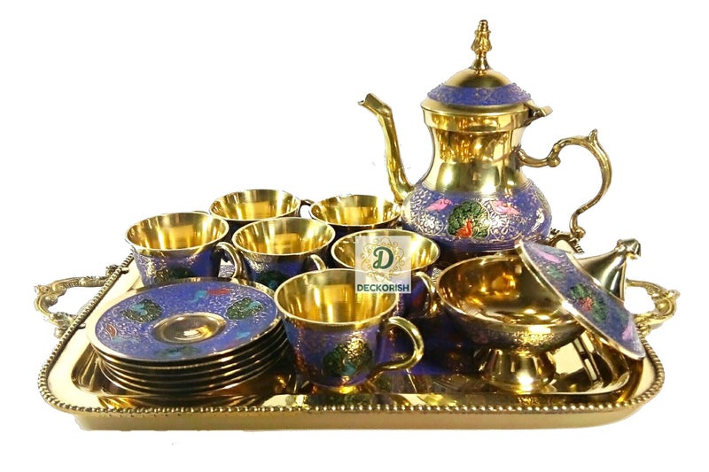 D DECKORISH DECKORISH Brass Vintage Complete Tea Set - Elegant Antique-Style Tea Pot, Cups & Tray for Luxury Home Décor and Entertaining - Image 4