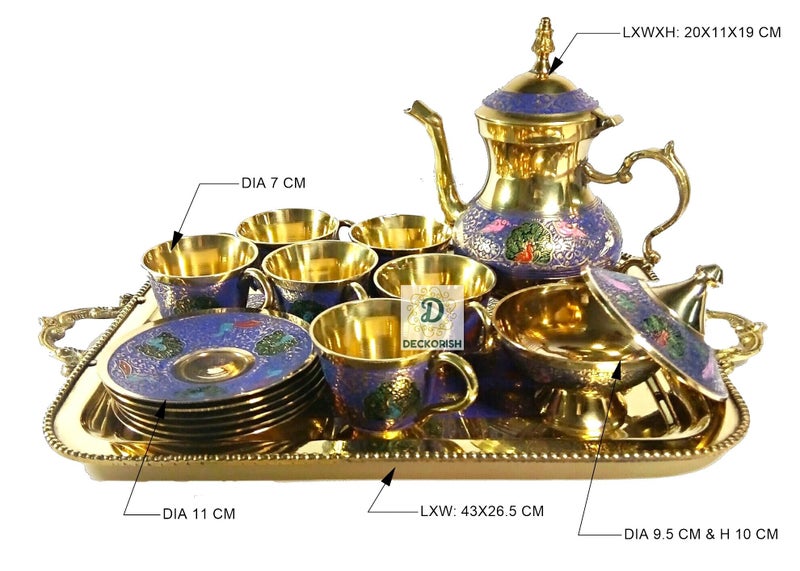 D DECKORISH DECKORISH Brass Vintage Complete Tea Set - Elegant Antique-Style Tea Pot, Cups & Tray for Luxury Home Décor and Entertaining - Image 3