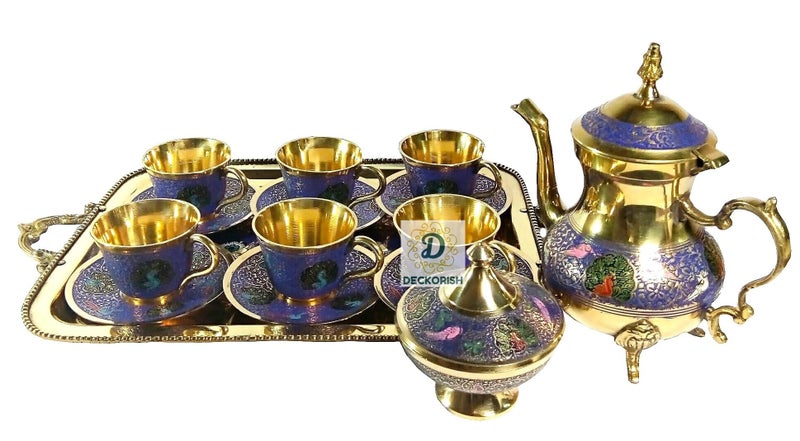 D DECKORISH DECKORISH Brass Vintage Complete Tea Set - Elegant Antique-Style Tea Pot, Cups & Tray for Luxury Home Décor and Entertaining - Image 2