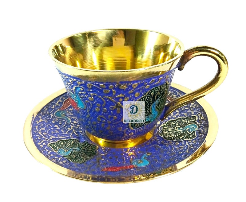 D DECKORISH DECKORISH Brass Vintage Complete Tea Set - Elegant Antique-Style Tea Pot, Cups & Tray for Luxury Home Décor and Entertaining - Image 5