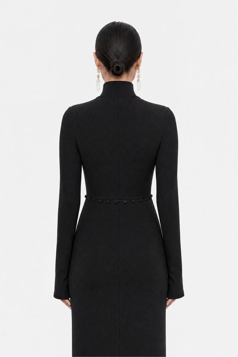 Nocturne  Button Detail Stand Collar Maxi Dress for Women | Best Price UAE