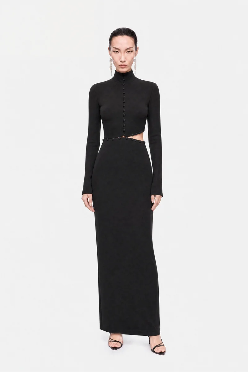 نوكتورن Button Detail Stand Collar Maxi Dress