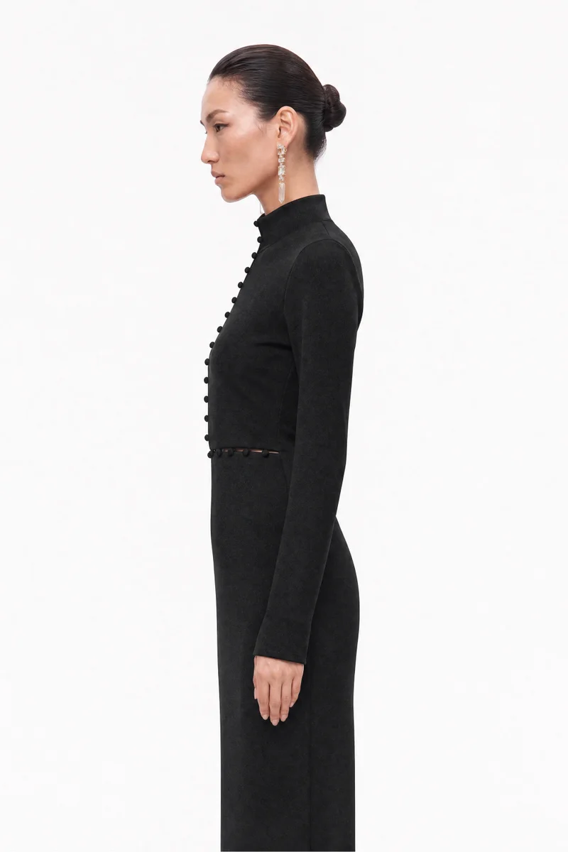 نوكتورن Button Detail Stand Collar Maxi Dress