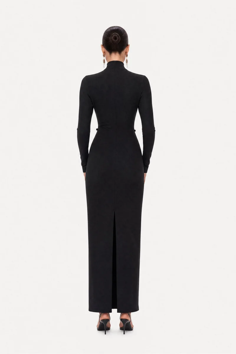 Nocturne  Button Detail Stand Collar Maxi Dress for Women | Best Price UAE