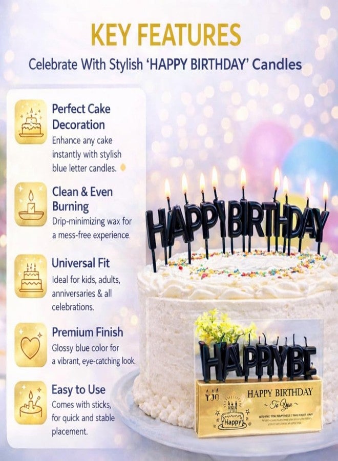 SHANAYA Candles for Birthday Decoration | Happy Birthday Metallic English Letter Candles for Cake - Black - Image 2