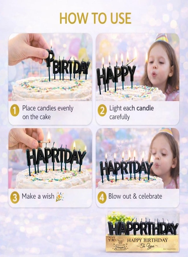 SHANAYA Candles for Birthday Decoration | Happy Birthday Metallic English Letter Candles for Cake - Black - Image 4