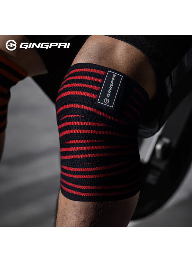 Gingpai Sport Squat Weightlifting Fitness Knee Brace, Bodybuilding Elastic Bandage, Knee Wrap, Strength Training Equipment, 2.5 Meters, Red And White - Image 1