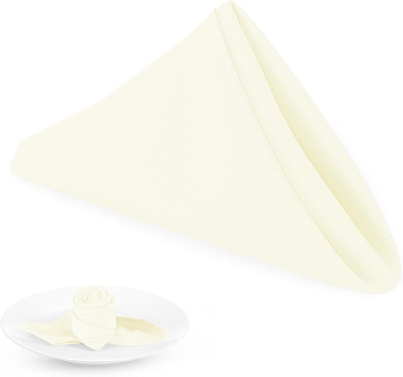 PLOYMONO Ivory Heavy Duty Cloth Napkins - 17 x 17 Inch Solid Washable Polyester Dinner Napkins - Set of 8 Napkins with Hemmed Edges - Great for Weddings, Parties, Banquets Dinner & More - Image 1